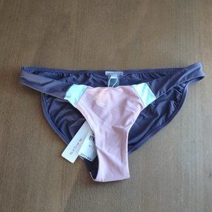 Pilyq brown, light blue, pink swim bikini bottom. Women's size large